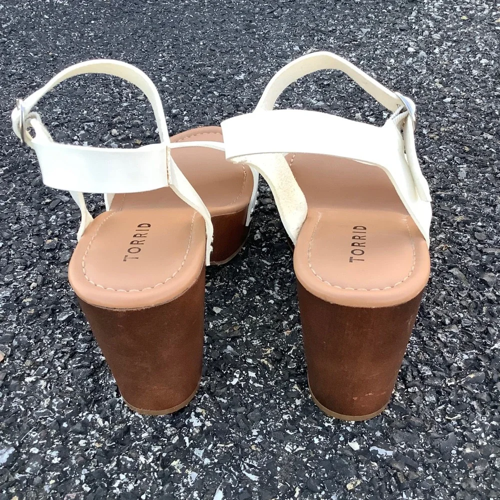 Torrid White Double Strap Wood Block Heel Platform Sandals Womens 8W 12712491
